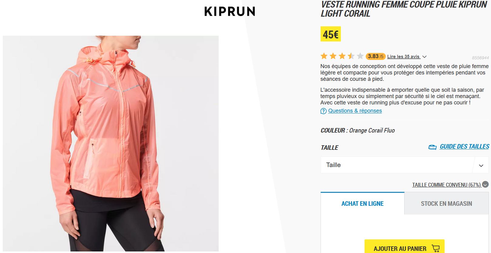 VESTE RUNNING HOMME IMPERMEABLE COUPE-VENT - KIPRUN RAIN+ ROUGE