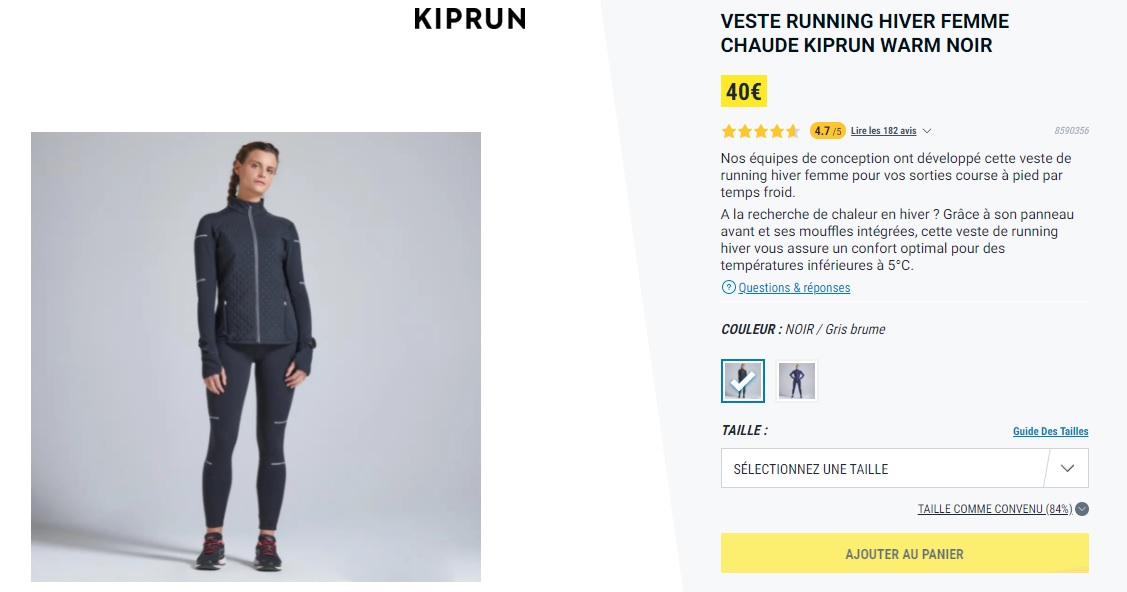 VESTE RUNNING FEMME KIPRUN WARM REGUL