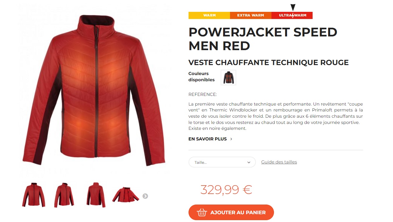 Veste homme chauffante et technique avec batterie PowerBank - PowerJacket  Speed