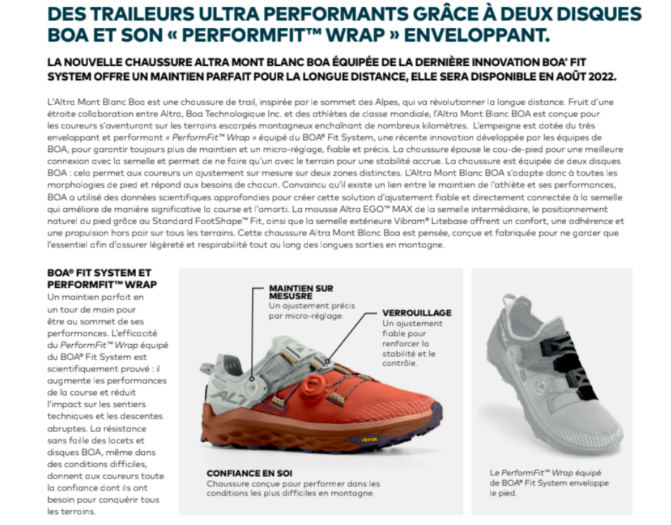 Altra Mont Blanc et BOA Fit System