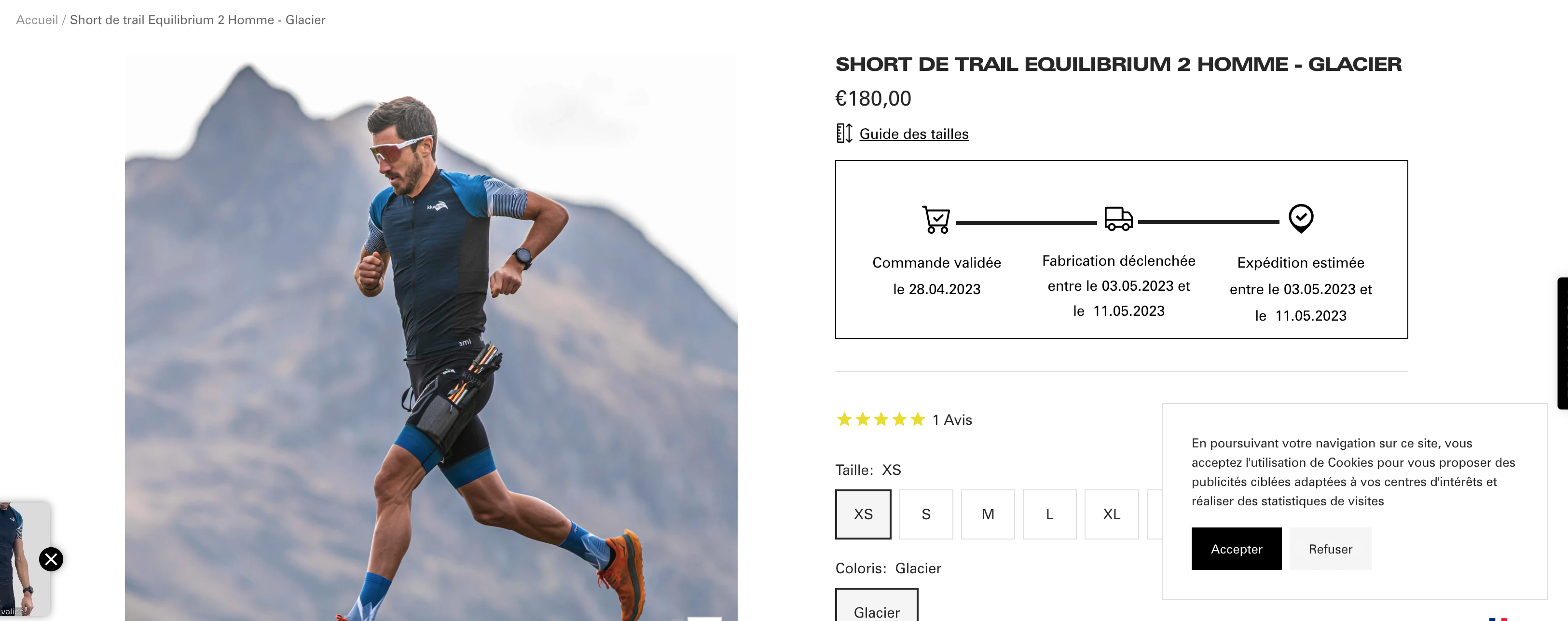 Short de trail running Equilibrium 2 Glacier homme avec portage de bâtons