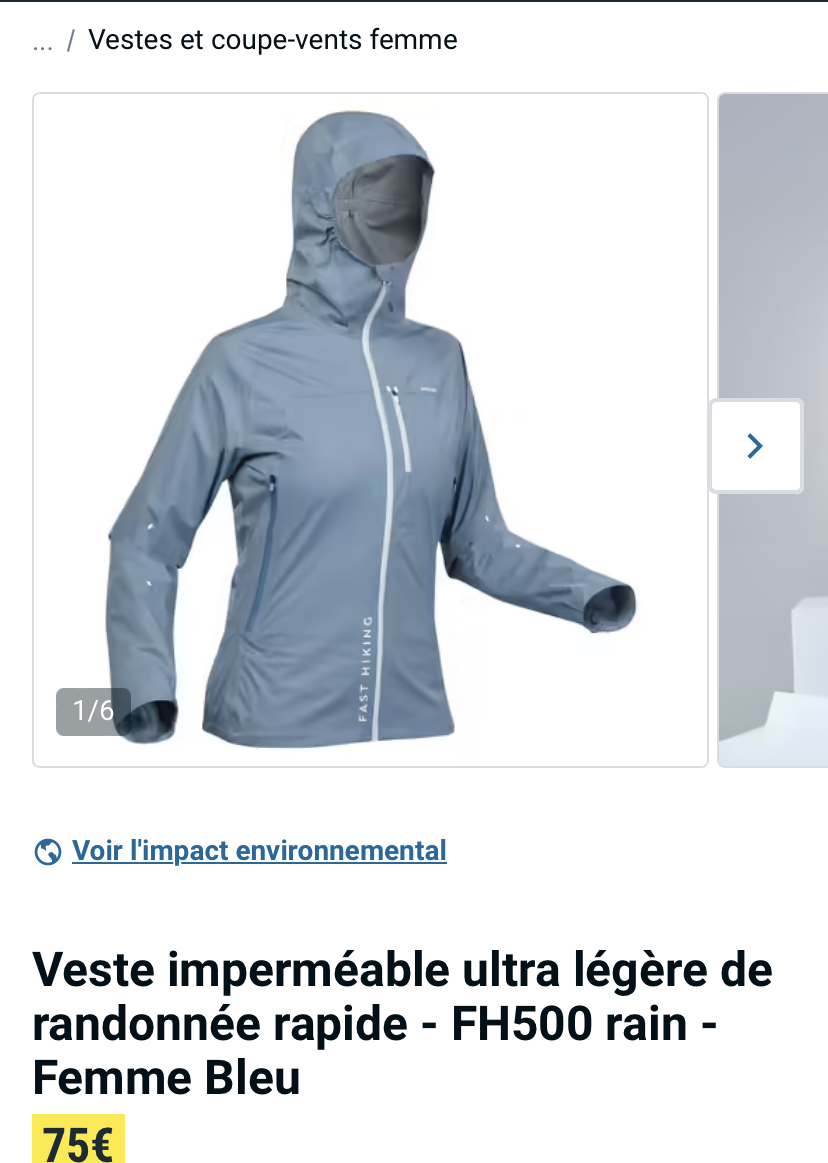 Veste imperméable ultra légère de randonnée rapide - FH500 rain - Femme